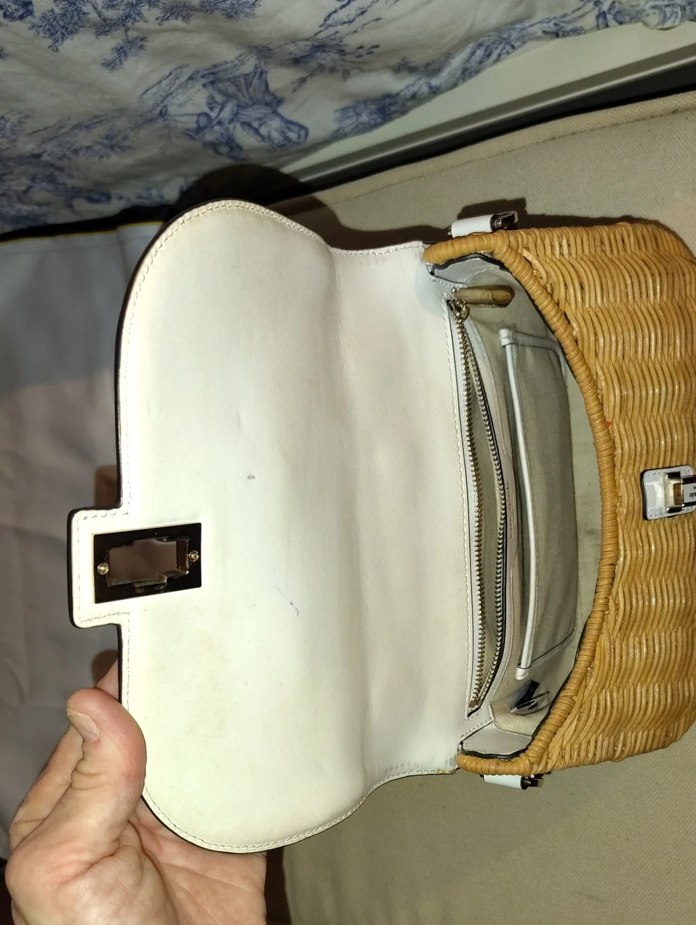 Kate spade GRACIE Cream Leather & Wicker Saddle Shoulder Bag